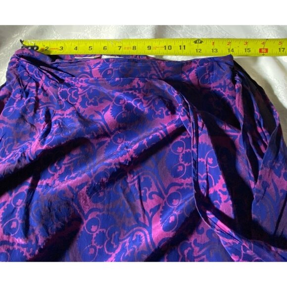 Rena Rowan Size 12 Blue Purple 100% Silk Abstract Maxi Skirt Faux Wrap Bohemian - Picture 7 of 9